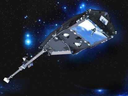 Die Animation des Satellitenbauers Astrium zeigt in Friedrichshafen am Bodensee die Satelliten der Mission 