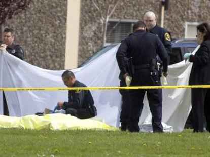 Polizeieinsatz vor der Oikos-Universit&auml;t in Oakland (USA).