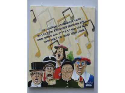 Helmut Desens mit seinen k&uuml;nstlerischen Ansichten zum Gildefest. 05.2012