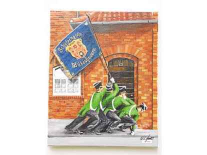 Helmut Desens mit seinen k&uuml;nstlerischen Ansichten zum Gildefest. 05.2012