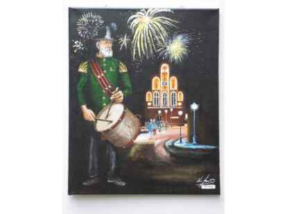 Helmut Desens mit seinen k&uuml;nstlerischen Ansichten zum Gildefest. 05.2012