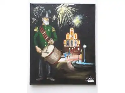 Helmut Desens mit seinen k&uuml;nstlerischen Ansichten zum Gildefest. 05.2012