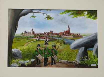 Helmut Desens mit seinen k&uuml;nstlerischen Ansichten zum Gildefest. 05.2012