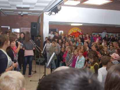 Gemeinsam Musizieren: Gemeinsam haben die polnischen und die deutschen Sch&uuml;ler &bdquo;Fireflies&ldquo; von Owl City geprobt und dann vorgetragen.