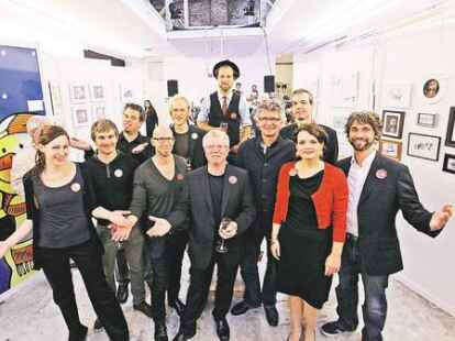 Eröffnung der Illustratoren-Ausstellung (von links): Rike Janßen, Max Schulz, Mark Toebermann, Detlef Krause, Daniel Farin, Norbert Egdorf,