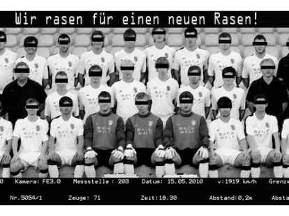 BV Cloppenburg - Wir rasen f&uuml;r einen neuen Rasen, sagen sich die Spieler des Oberligisten BV Cloppenburg. Aber wer hat ahnen k&ouml;nnen, dass im heimischen Stadion ein Blitzer installiert ist. Immerhin: So schnelle Spieler hat wohl kein anderer Verein. BILD: BVC