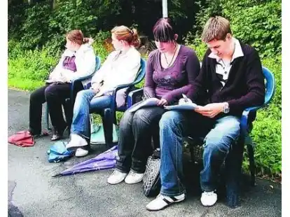 Gesa Baumann, Nina Fritsch, Jasmin Jack und Daniel F&uuml;rst (v. l. ) geh&ouml;rten zu den Zehntkl&auml;sslern der Waldschule, die sich an der Verkehrsz&auml;hlung beteiligten.