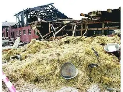 Nach dem Blitzeinschlag: Die Brandruine auf dem Hof Sudbrink ist weiterhin abgesperrt. Das Gutachten der Brandkasse steht noch aus.