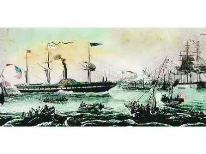 Als Bremen Weltgeltung hatte: Der Dampfsegler &bdquo;Washington&ldquo; auf Reede vor Bremerhaven &ndash; im Jahr 1847.