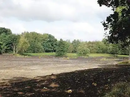 Noch leer: Das zentrale Regenr&uuml;ckhaltebecken am H&ouml;rner Diek in Wiefelstede ist wieder funktionst&uuml;chtig. Hier k&ouml;nnen nun insgesamt 15 000 Kubikmeter Regenwasser aufgefangen werden.