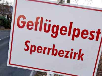 Ein Schild weist auf  einen Gefl&uuml;gelpest-Sperrbezirk hin.