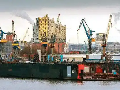 <p>Ber&uuml;hmtes Motiv: Dock von Blohm + Voss in Hamburg, im Hintergrund die Elbphilharmonie. </p>