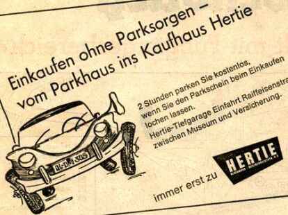 Parkschein beim Einkauf lochen lassen &ndash; auch Hertie wollte nat&uuml;rlich keine Autofahrer als Kunden einb&uuml;&szlig;en.
