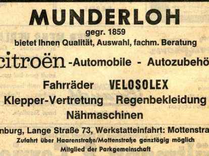 <p>Bis heute  herausragende Adresse zwischen Lange Stra&szlig;e und Mottenstra&szlig;e:  das Fahrradgesch&auml;ft Munderloh</p>
