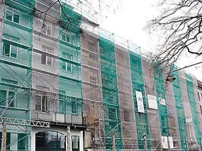 Trauriges Bild: Das abgebrannte Textilhaus &bdquo;Harms am Wall&ldquo;