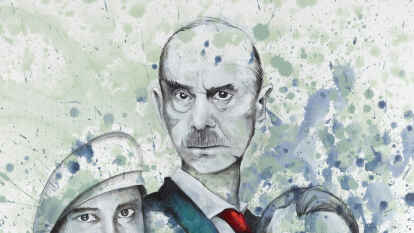 Eine Illustration von Norbert Egdorf: Thomas Mann, Erika Mann, Klaus Mann und Golo Mann </div><div class=