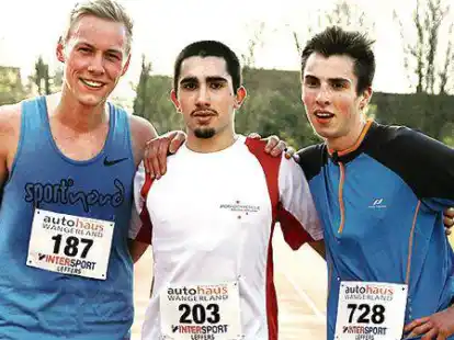 Glänzten über 10 km: (von links) Sieger Matthias Schütte, Javier Gonzalez Martinez und Bastian Matschausky.