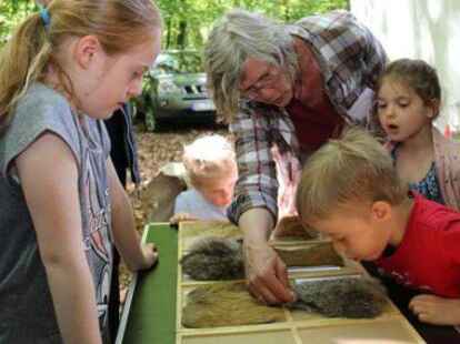 Dickes Fell: B&auml;rbel Knoop von der Kreisj&auml;gerschaft erkl&auml;rte Kindern die Tierwelt.