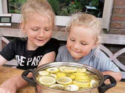 Paul und Lino können es kaum erwarten, dass die Holunderblüten-Zitronen-Suppe durchgezogen ist. Nach drei Tagen gibt es dann für sie herrlich erfrischenden „Udo“.