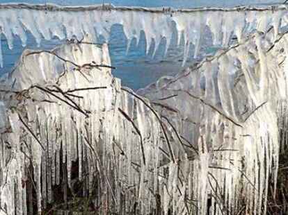 Diese Eisskulpturen bildeten sich bei Minusgraden am Baggersee in Utgast