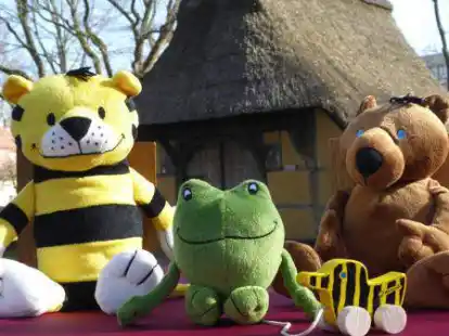 Tiger, G&uuml;nter Kastenfrosch, Tigerente und B&auml;r vor dem Einraumhaus: Die Janosch-Figuren sollen k&uuml;nftig eine gro&szlig;e Rolle im Bad Zwischenahner Kurpark spielen.