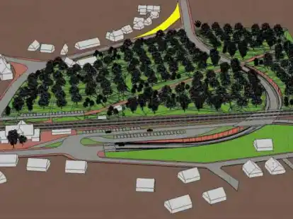 Beispiel f&uuml;r eine Unterf&uuml;hrung: die Bahnhofstra&szlig;e verl&auml;uft unter den Gleisen und dem Oldenburger Weg und m&uuml;ndet in die B&uuml;mmersteder Stra&szlig;e.