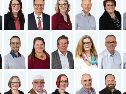 Die Kandidatinnen und Kandidaten der SPD (von links nach rechts, von oben nach unten) Henning Dierks, Katharina Fischer, Dr. Peter Wengelowski, Beate Logemann, Frank Arntjen, Manuela Imkeit, Martin Ebert, Merle He&szlig;ler, Stephan Meinecke, Anett Gavelis, Rolf Oeljeschl&auml;ger, Claudia M&uuml;ller, Dirk Hinrichs, Menal Chalall, Holger Ottersberg, Monika Schwass, Jonny Oelrich, Christina Ferdinand, Gerd Langner, Stefan Schr&ouml;der und Frank Bullerdiek.
