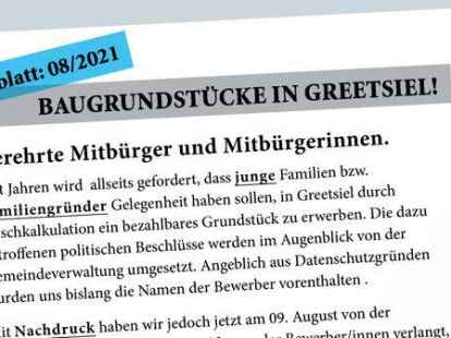 Dieses Schreiben liegt aktuell in vielen Greetsieler Postk&auml;sten.