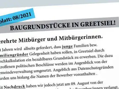 Dieses Schreiben liegt aktuell in vielen Greetsieler Postk&auml;sten.