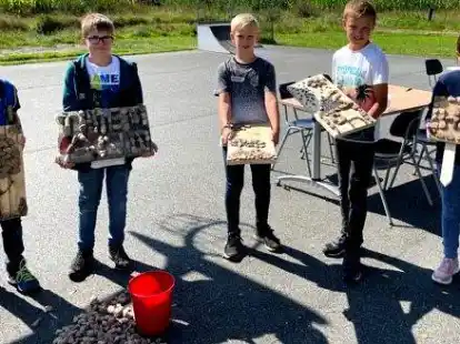 Am Jugendraum Horst haben Kinder das Kreativangebot &bdquo;Steinmotive auf Holz&ldquo; umgesetzt.