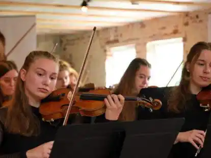 Musikalischer Zwischenstopp im &bdquo;Alten Bullenstall&ldquo; in Jeddeloh I: Hier spielten Streicher des Jugendsymphonieorchesters Oldenburger M&uuml;nsterland.