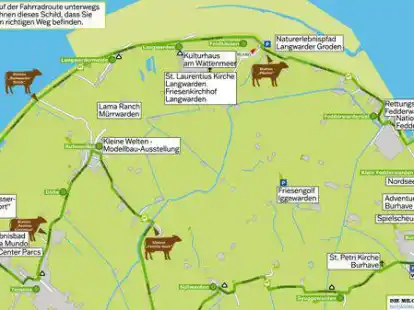 Entlang der Strecke der &bdquo;Milch-Ku(h)l-Tour&ldquo; in Butjadingen sind f&uuml;nf Kuh-Silhouetten mit Infotafeln aufgestellt. Der Rundkurs ist knapp 28 Kilometer lang.