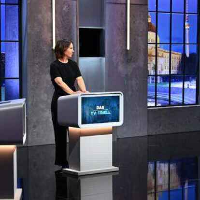 Olaf Scholz (von links), Annalena Baerbock und Armin Laschet, stehen bei dem Dritten TV-Triell, der Kanzlerkandidatendiskussion bei ProSieben und Sat.1.