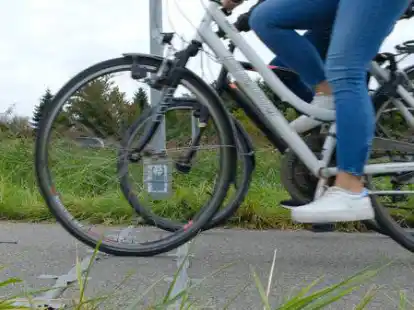 Das Tempo ist zweitrangig, nur die Anzahl der Radler z&auml;hlt: Wer &uuml;ber die Kabellage auf dem Radweg an der Larrelter Stra&szlig;e rollt, wird von dem kleinen grauen Kasten an dem Laternenmast erfasst.