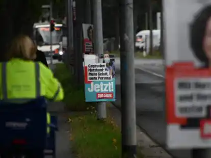 An der Wilhelmshavener Heerstra&szlig;e hing am Donnerstag noch Wahlwerbung der Linken f&uuml;r die Bundestagswahl.
