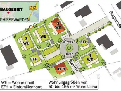 Dieser vorl&auml;ufige Entwurf zeigt, wie das Bauprojekt an der Burgstra&szlig;e in Phiesewarden umgesetzt werden k&ouml;nnte.
