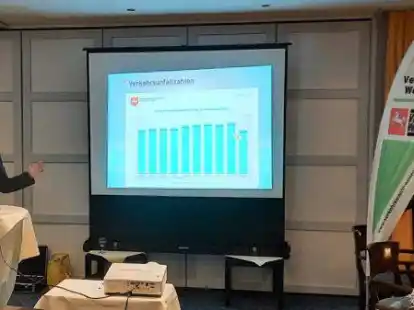 Patrick Hublitz, Leiter des Polizeikommissariats Nordenham, stellte w&auml;hrend der Mitgliederversammlung das Projekt &bdquo;Fit im Auto&ldquo; vor.