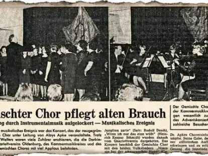 NWZ vom 2. Dezember 1965: Der Gemischte Chor B&ouml;sel (Bild links) begeisterte beim erstem Auftritt.