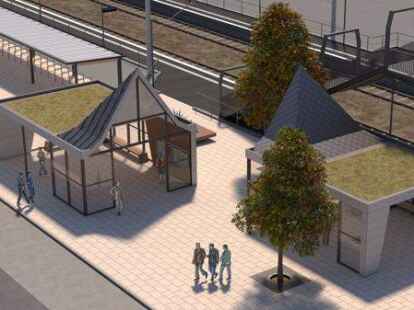 Neue &uuml;berdachte Wartebereiche und Treffpunkte am &Uuml;bergang &uuml;ber die Gleise: Diese Geb&auml;ude l&auml;sst die Gemeinde beim Regionalbahnhof Augustfehn herrichten und erh&auml;lt daf&uuml;r Gelder aus dem Programm Leader-Fehngebiet.