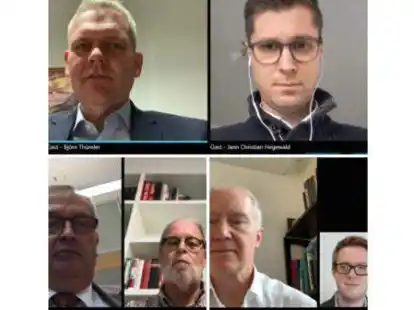 Am runden Tisch nahmen unter anderem Minister Bj&ouml;rn Th&uuml;mler(oben, v.l.), Jann Christian Hegewald, Karl-Heinz Bley (unten, v.l.), Georg Litmathe, Dr. Ralf Weise und Lukas Reinken teil.