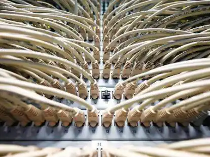 Offline: Oldenburg hinkt beim Aufbau digitaler Angebot, zum Beispiel f&uuml;r Beh&ouml;rdeng&auml;nge, im St&auml;dtevergleich hinterher. Unser Foto zeigt Netzwerkkabel in einem H&ouml;chstleistungsrechenzentrum.