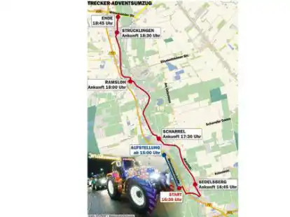 Ein Adventsumzug mit bunt geschm&uuml;ckten Treckern rollt am kommenden Samstag durchs ganze Saterland.