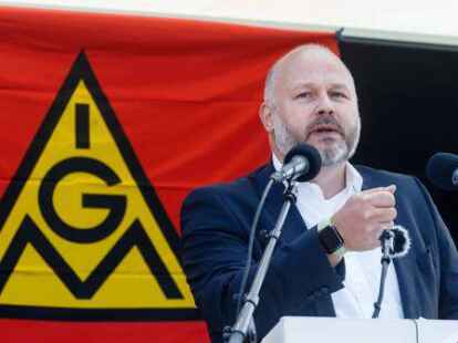 Daniel Friedrich &ndash; hier bei einem Warnstreik in Hamburg &ndash; ist Bezirksleiter der IG Metall K&uuml;ste.