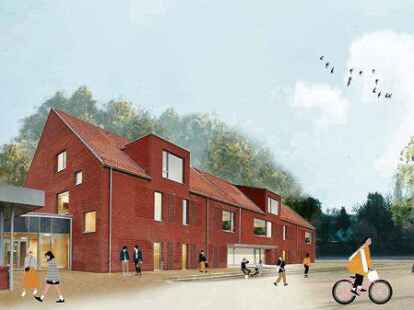 So soll die Erweiterung der KGS aussehen: Die Architekten der &bdquo;gruppe omp&ldquo; aus Rastede stellten im vergangenen Jahr ihren Entwurf f&uuml;r einen Anbau vor.