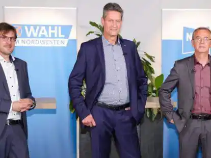 Nils Siemen, Tim Lorenz und Raoul Krippner (von links) &ndash; hier beim Wahltalk der NWZ &ndash; hatten sich um das B&uuml;rgermeisteramt in Nordenham beworben.