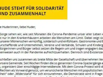Der offene Brief steht unter der &Uuml;berschrift &bdquo;Hude steht f&uuml;r Solidarit&auml;t und Zusammenhalt&ldquo;.