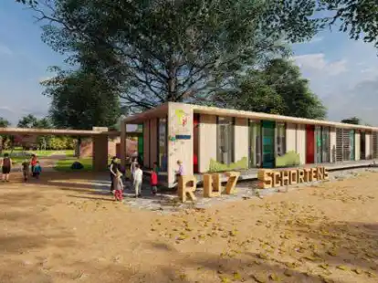 So in etwa stellt sich Architekt und Passivhausplaner Ralph Thater das im Auftrag des OOWV entworfene und ans RUZ angedockte  Wald-  und Wasser-Informationszentrum vor.