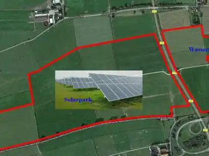 Diese Abmessungen soll der geplante 53 Hektar gro&szlig;e Solarpark bei S&uuml;rw&uuml;rden haben, der t&auml;glich eine Tonne Wasserstoff erzeugen soll.
