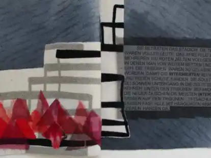 Anr&uuml;hrende Textstellen aus Camus&rsquo; &bdquo;Die Pest&ldquo; setzte Barbara Habermann in Stoffkunst um.