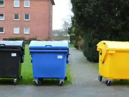 Neu im Stra&szlig;enbild des Stadtteils Barenburg: Das Hausverwaltungsunternehmen ZBVV zwingt seine Mieter, k&uuml;nftig gro&szlig;e Gemeinschaftstonnen zu nutzen.